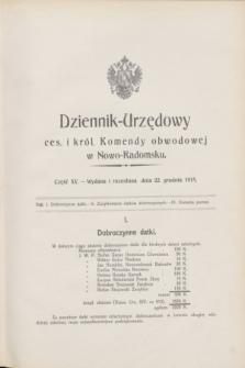 Dziennik-Urzędowy ces. i król. Komendy obwodowej w Nowo-Radomsku.1915, cz. 15 (22 grudnia)