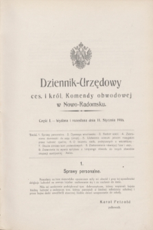 Dziennik Urzędowy Ces. i Król. Komendy Obwodowej w Nowo-Radomsku.1916, cz. 1 (11 stycznia)
