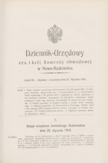 Dziennik Urzędowy Ces. i Król. Komendy Obwodowej w Nowo-Radomsku.1916, cz. 3 (23 stycznia)