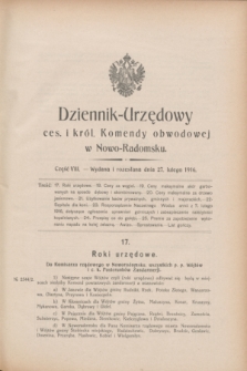 Dziennik Urzędowy Ces. i Król. Komendy Obwodowej w Nowo-Radomsku.1916, cz. 8 (27 lutego)