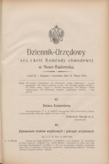 Dziennik Urzędowy Ces. i Król. Komendy Obwodowej w Nowo-Radomsku.1916, cz. 11 (19 marca) + dod.