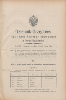 Dziennik Urzędowy Ces. i Król. Komendy Obwodowej w Nowo-Radomsku.1916, cz. 12 (26 marca)