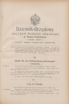 Dziennik Urzędowy Ces. i Król. Komendy Obwodowej w Nowo-Radomsku.1916, cz. 14 (9 kwietnia) + dod.