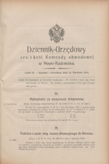 Dziennik Urzędowy Ces. i Król. Komendy Obwodowej w Nowo-Radomsku.1916, cz. 15 (16 kwietnia)