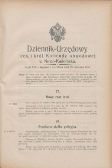 Dziennik Urzędowy Ces. i Król. Komendy Obwodowej w Nowo-Radomsku.1916, cz. 16 (29 kwietnia)