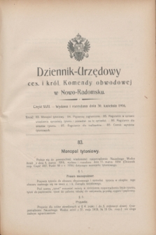 Dziennik Urzędowy Ces. i Król. Komendy Obwodowej w Nowo-Radomsku.1916, cz. 17 (30 kwietnia)