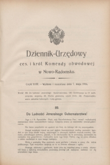 Dziennik Urzędowy Ces. i Król. Komendy Obwodowej w Nowo-Radomsku.1916, cz. 18 (7 maja)