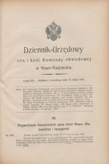 Dziennik Urzędowy Ces. i Król. Komendy Obwodowej w Nowo-Radomsku.1916, cz. 19 (14 maja)