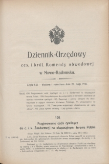 Dziennik Urzędowy Ces. i Król. Komendy Obwodowej w Nowo-Radomsku.1916, cz. 21 (28 maja)