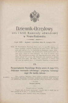 Dziennik Urzędowy Ces. i Król. Komendy Obwodowej w Nowo-Radomsku.1916, cz. 23 (10 czerwca)