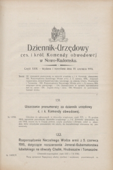 Dziennik Urzędowy Ces. i Król. Komendy Obwodowej w Nowo-Radomsku.1916, cz. 24 (18 czerwca)