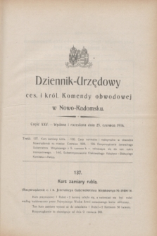 Dziennik Urzędowy Ces. i Król. Komendy Obwodowej w Nowo-Radomsku.1916, cz. 25 (25 czerwca)