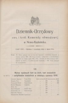 Dziennik Urzędowy Ces. i Król. Komendy Obwodowej w Nowo-Radomsku.1916, cz. 26 (2 lipca)