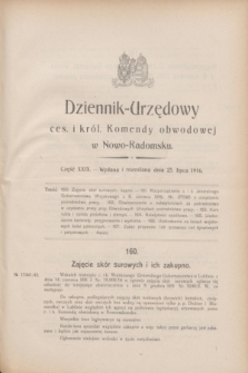 Dziennik Urzędowy Ces. i Król. Komendy Obwodowej w Nowo-Radomsku.1916, cz. 29 (23 lipca)