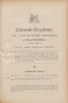 Dziennik Urzędowy Ces. i Król. Komendy Obwodowej w Nowo-Radomsku.1916, cz. 30 (1 sierpnia)
