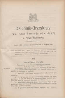 Dziennik Urzędowy Ces. i Król. Komendy Obwodowej w Nowo-Radomsku.1916, cz. 31 (8 sierpnia)