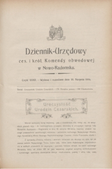 Dziennik Urzędowy Ces. i Król. Komendy Obwodowej w Nowo-Radomsku.1916, cz. 32 (18 sierpnia)