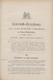 Dziennik Urzędowy Ces. i Król. Komendy Obwodowej w Nowo-Radomsku.1916, cz. 33 (25 sierpnia)