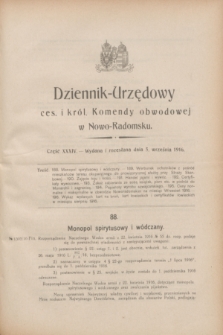 Dziennik-Urzędowy ces. i król. Komendy obwodowej w Nowo-Radomsku.1916, cz. 34 (5 września)