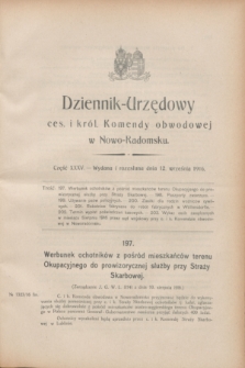 Dziennik Urzędowy ces. i król. Komendy obwodowej w Nowo-Radomsku.1916, cz. 35 (12 września)