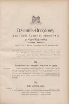 Dziennik-Urzędowy ces. i król. Komendy obwodowej w Nowo-Radomsku.1916, cz. 36 (22 września)