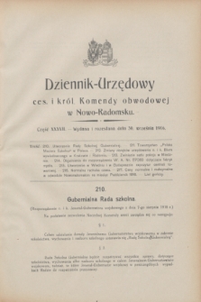 Dziennik-Urzędowy ces. i król. Komendy obwodowej w Nowo-Radomsku.1916, cz. 37 (30 września)