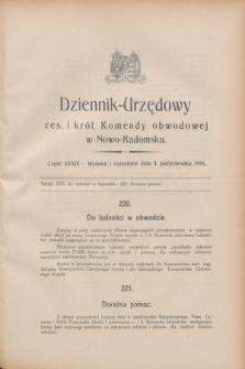 Dziennik Urzędowy Ces. i Król. Komendy Obwodowej w Nowo-Radomsku.1916, cz. 39 (4 pażdziernika)