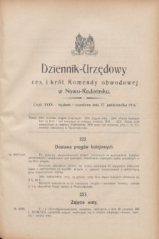 Dziennik Urzędowy Ces. i Król. Komendy Obwodowej w Nowo-Radomsku.1916, cz. 40 (17 października)