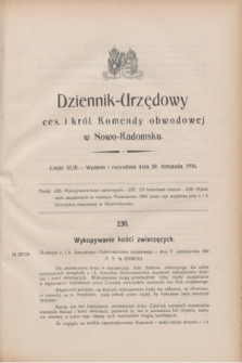 Dziennik-Urzędowy ces. i król. Komendy obwodowej w Nowo-Radomsku.1916, cz. 44 (20 listopada)