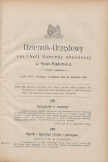 Dziennik-Urzędowy ces. i król. Komendy obwodowej w Nowo-Radomsku.1916, cz. 46 (28 listopada)