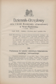 Dziennik-Urzędowy ces. i król. Komendy obwodowej w Nowo-Radomsku.1916, cz. 47 (9 grudnia)