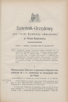 Dziennik-Urzędowy ces. i król. Komendy obwodowej w Nowo-Radomsku.1917, cz. 1 (10 stycznia)