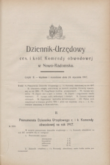 Dziennik-Urzędowy ces. i król. Komendy obwodowej w Nowo-Radomsku.1917, cz. 2 (24 stycznia)