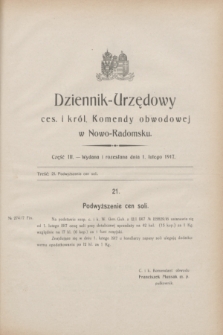 Dziennik-Urzędowy ces. i król. Komendy obwodowej w Nowo-Radomsku.1917, cz. 3 (1 lutego)