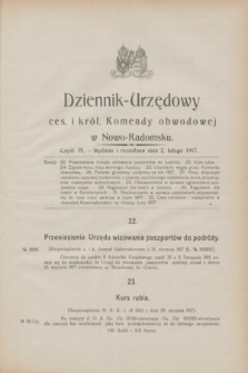 Dziennik-Urzędowy ces. i król. Komendy obwodowej w Nowo-Radomsku.1917, cz. 4 (2 lutego) + dod.