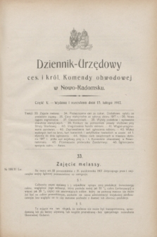 Dziennik-Urzędowy ces. i król. Komendy obwodowej w Nowo-Radomsku.1917, cz. 5 (15 lutego)