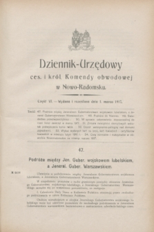 Dziennik-Urzędowy ces. i król. Komendy obwodowej w Nowo-Radomsku.1917, cz. 6 (1 marca)