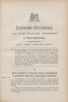 Dziennik-Urzędowy ces. i król. Komendy obwodowej w Nowo-Radomsku.1917, Cz. 9 (10 maja)