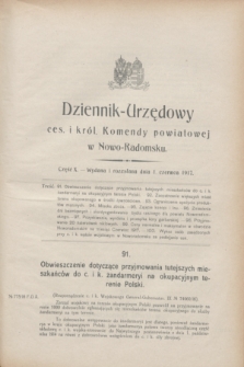 Dziennik-Urzędowy ces. i król. Komendy powiatowej w Nowo-Radomsku.1917, cz. 10 (1 czerwca)