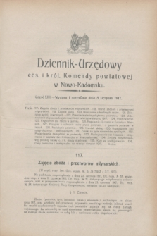 Dziennik-Urzędowy ces. i król. Komendy powiatowej w Nowo-Radomsku.1917, cz. 13 (8 sierpnia)