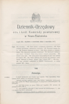 Dziennik-Urzędowy ces. i król. Komendy powiatowej w Nowo-Radomsku.1917, cz. 15 (1 września)