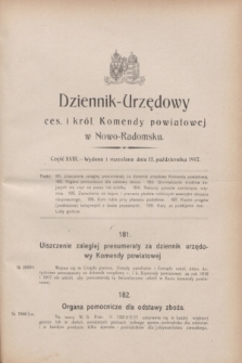 Dziennik-Urzędowy ces. i król. Komendy powiatowej w Nowo-Radomsku.1917, cz. 18 (15 października)