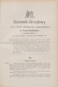 Dziennik-Urzędowy ces. i król. Komendy powiatowej w Nowo-Radomsku.1917, cz. 19 (12 listopada)