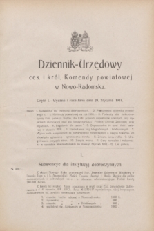 Dziennik-Urzędowy ces. i król. Komendy powiatowej w Nowo-Radomsku.1918, cz. 1 (20 stycznia)
