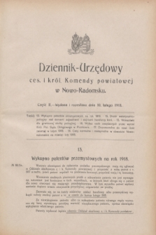 Dziennik-Urzędowy ces. i król. Komendy powiatowej w Nowo-Radomsku.1918, cz. 2 (10 lutego)