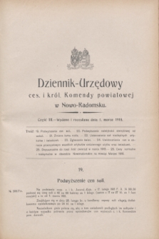 Dziennik-Urzędowy ces. i król. Komendy powiatowej w Nowo-Radomsku.1918, cz. 3 (1 marca)