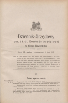 Dziennik-Urzędowy ces. i król. Komendy powiatowej w Nowo-Radomsku.1918, cz. 7 (1 lipca)