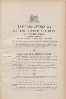 Dziennik-Urzędowy ces. i król. Komendy powiatowej w Nowo-Radomsku.1918, cz. 8 (18 lipca)