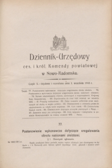 Dziennik-Urzędowy ces. i król. Komendy powiatowej w Nowo-Radomsku.1918, cz. 10 (1 września)