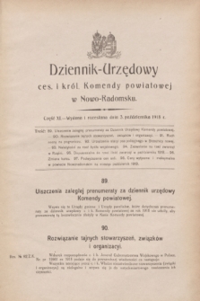 Dziennik-Urzędowy ces. i król. Komendy powiatowej w Nowo-Radomsku.1918, cz. 11 (3 października)